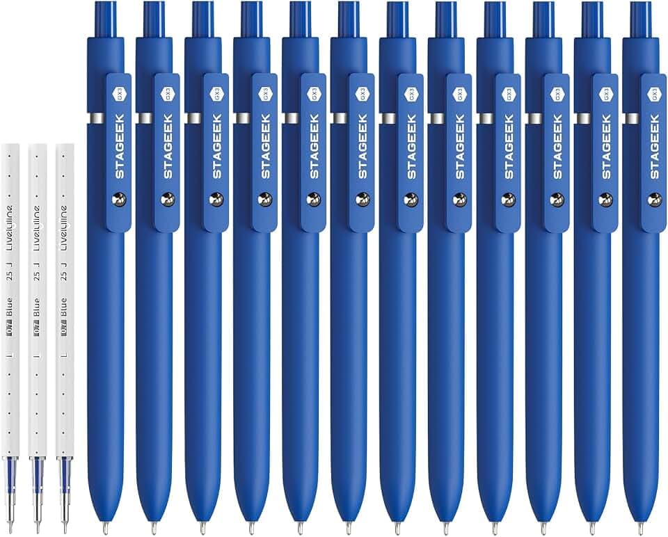 STAGEEK 12 Pcs GX3 Blue Gel Pens, Smooth Writing, with 3 Refills