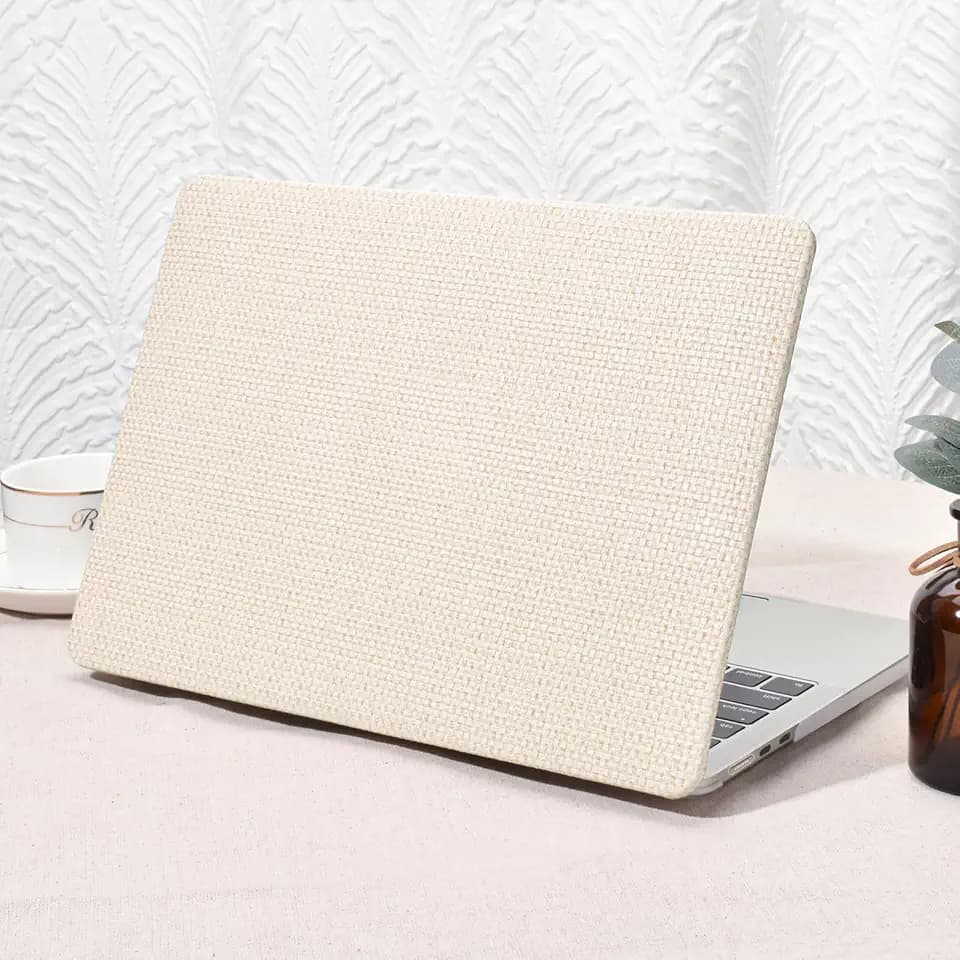 Seorsok Compatible with MacBook Air 15 inch Case 2026 2025-2023 Release M5 A3448 M4 A3241 M3 A3114 M2 A2941,Elegant Leather Plastic Hard Case with Keyboard Cover,Beige Woven Fabric No Logo Cutout