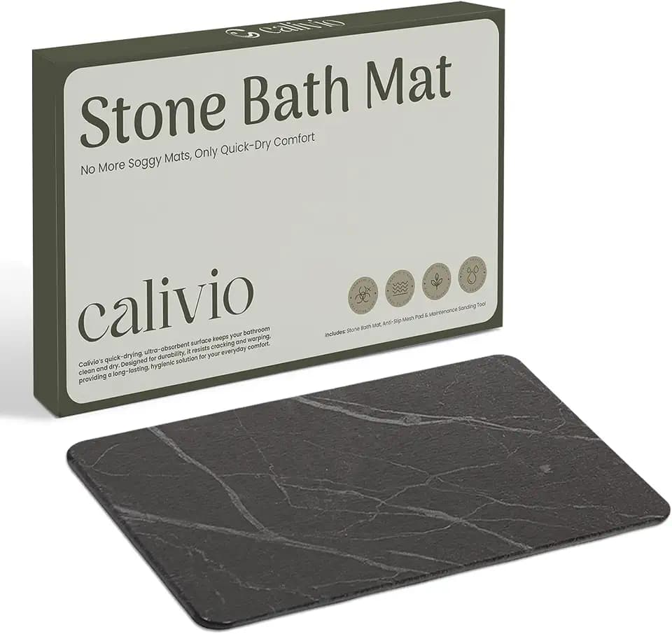 Quick Dry Shower Stone Bath Mat, Super Absorbent & Non-Slip 24 x 16 Inch Diatomaceous Earth Mat, Durable & Easy to Clean Diatomite Bath Mat for Bathroom Floor/Kitchen (Charcoal)