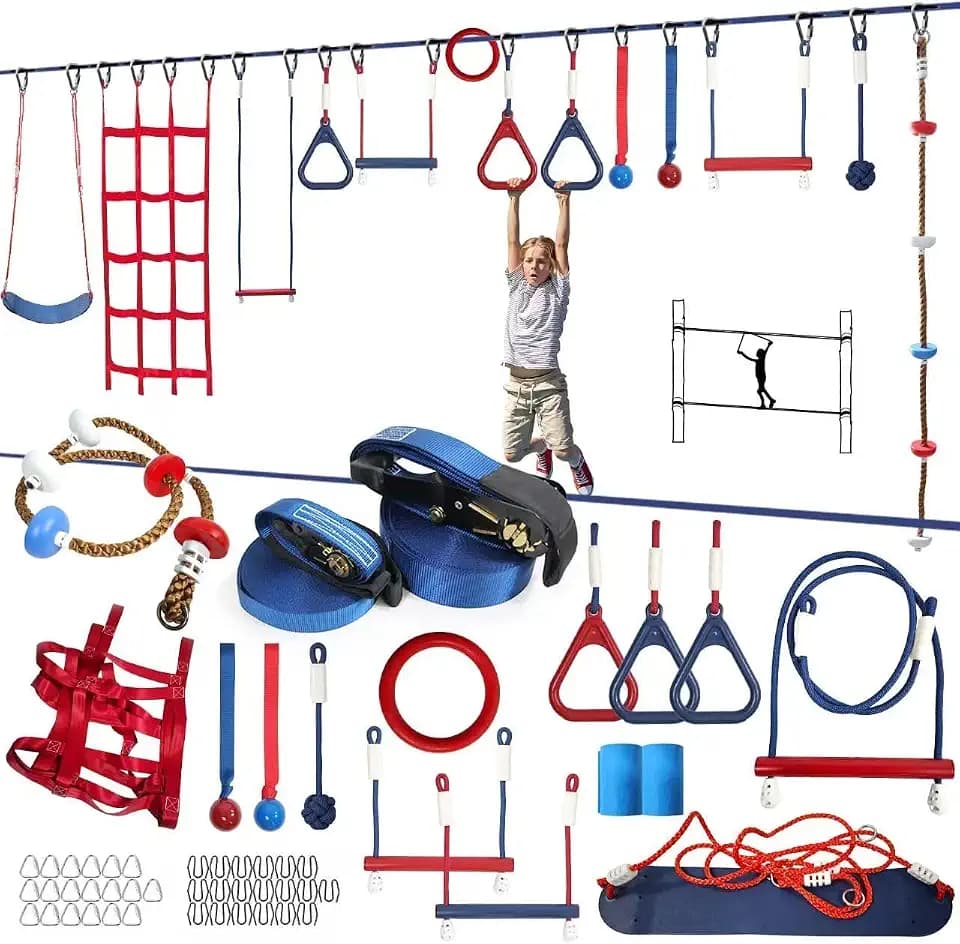 Hyponix Ninja Warrior Obstacle Course for Kids, 2 x 60ft, 13 Obstacles
