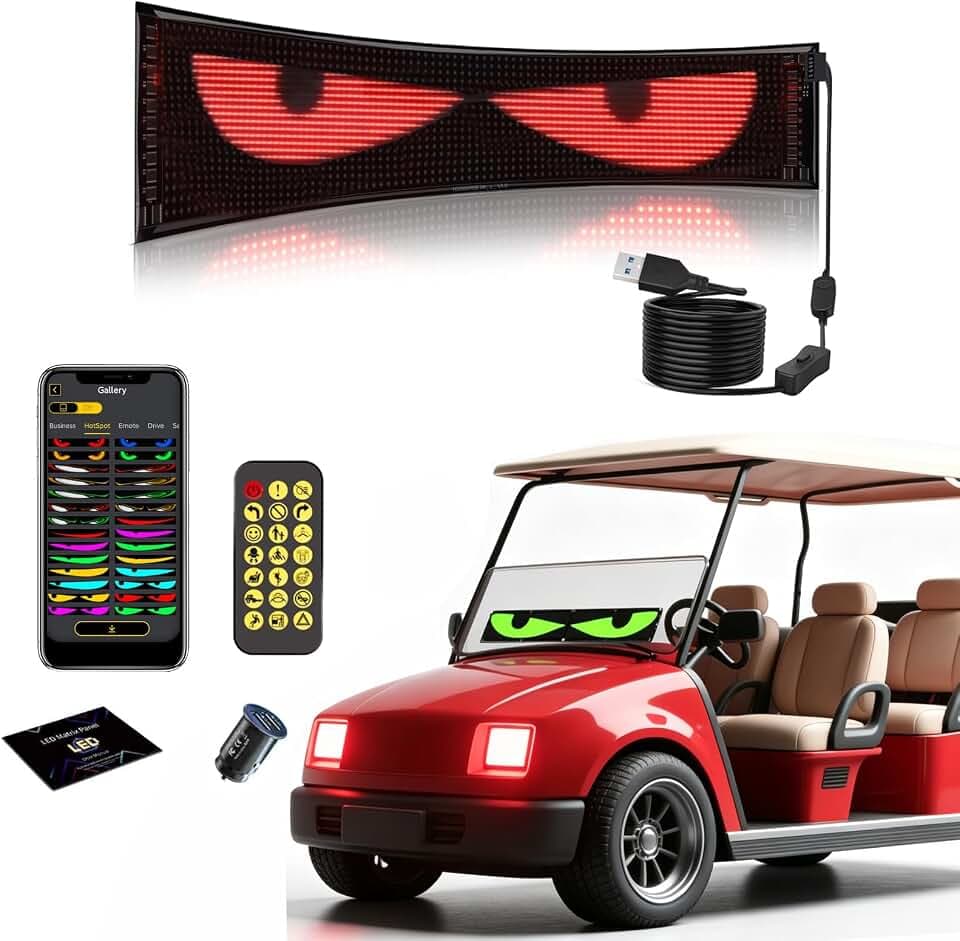 Devil Eyes Light for Windshield, 23.4"x4.7" Golf Cart Lights Decorative, Digital Customized Lighting Display, LED Eyes for Sports Cars, Golf Cart, Club Car, ATV & UTV