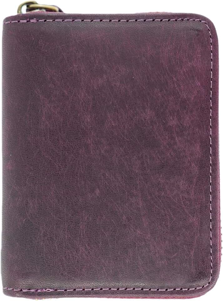 JJNUSA Men Minimalist Leather Wallet Card Holder Distressed Gifts Zipper bag