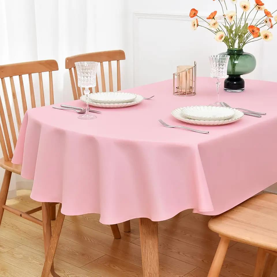NEWISHER Oval Pink Tablecloth 60 x 84 inch, Polyester Oval Table Cloth