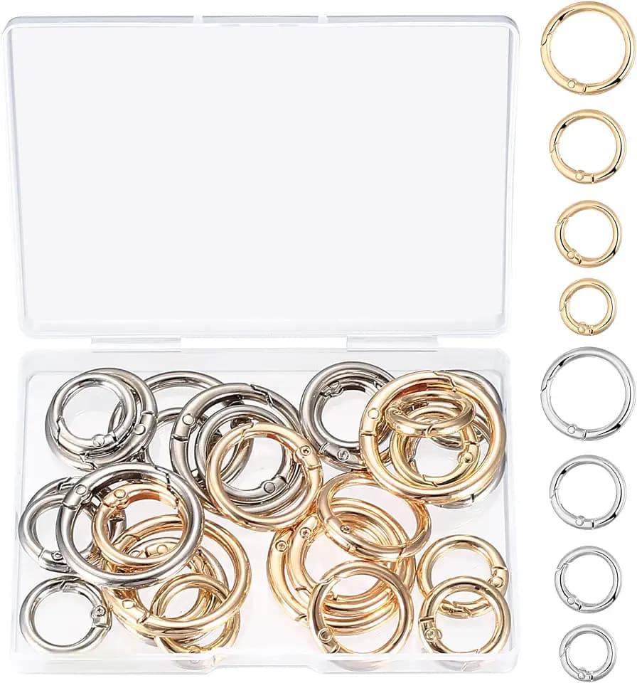 30 Stk Rundkarabiner Set in mehreren Größen, silber und gold