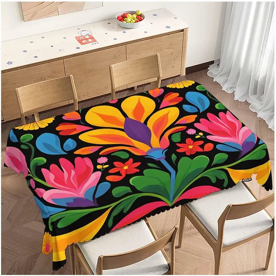 Mexican Table Covers Mexican Day of The Dead Floral Heavy Weight Tablecloth Picnic Table Cloth for Kitchen Dinning Tabletop Outdoor BBQ Buffet Rectangle 52x70 Inch