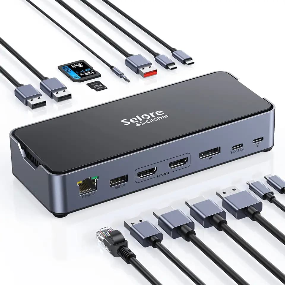USB C Docking Station 3 Monitore, 15 in 1 Laptop Dockingstation mit 8K@30Hz DP & Dual HDMI, 4K@30Hz Triple Display für DP1.4, 10Gbps USB 3.1&2 USB C, 2 USB3.0, USB2.0, 100W PD, RJ45, SD/TF, Audio