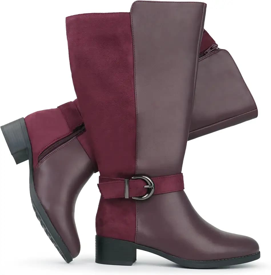 Hawkwell Women's Extra Wide Calf Pull On Side Zipper Knee High Boots