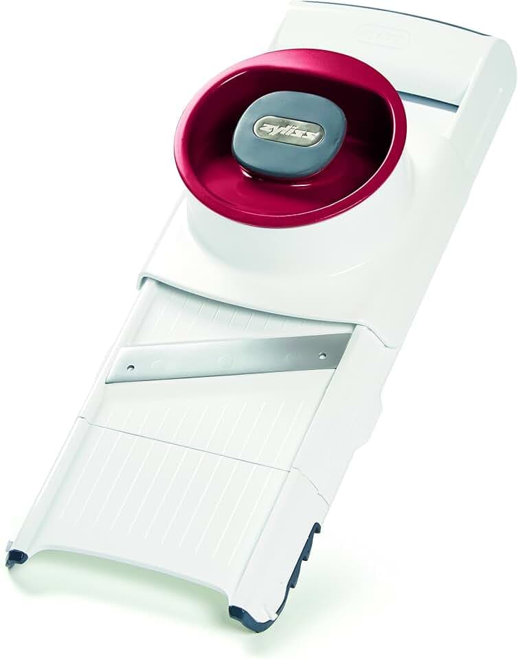 Zyliss E900027 4 in 1 Gemüsehobel, Kunststoff/Edelstahl, weiß/Rot, Mit 4 Schneide und Reibeiensätzen zum Einklipsen Für das Schneiden Obst, Gemüse und weitere Lebensmittel