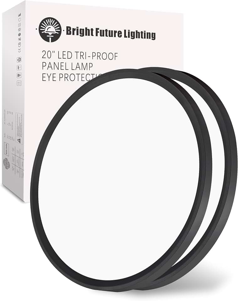 20 Inch Large LED Flush Mount Ceiling Light Fixture,Round 40w 4350lm 3000k,4000k,6000k CCT Selectable, Modern Flat Panel Super Slim Led Ceiling Light,for Living Dining Kitchen Room (2Pack-Black)