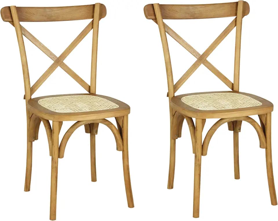 JONATHAN Y Cassis Cross-Back Teak Wood Dining Chair Set of 2, Natural