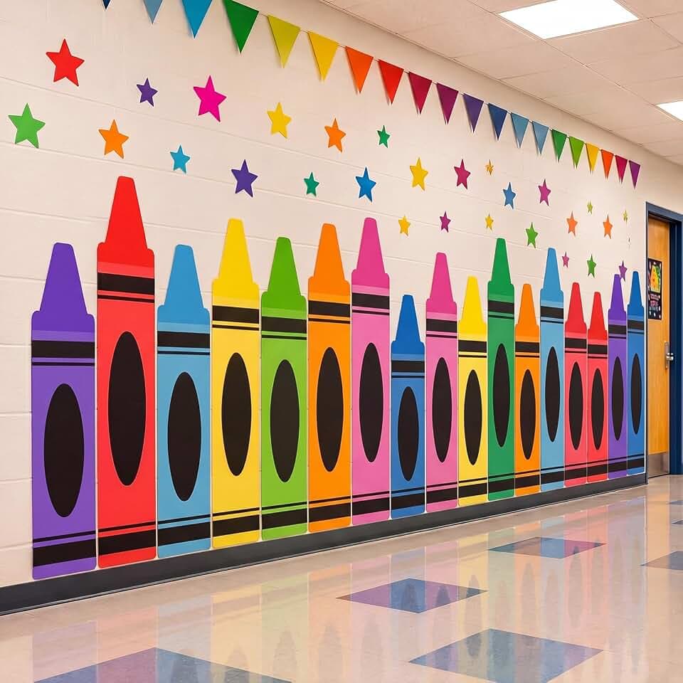 Breling 18 Pcs Large Rainbow Crayon Wall Decor Set Wall Decals