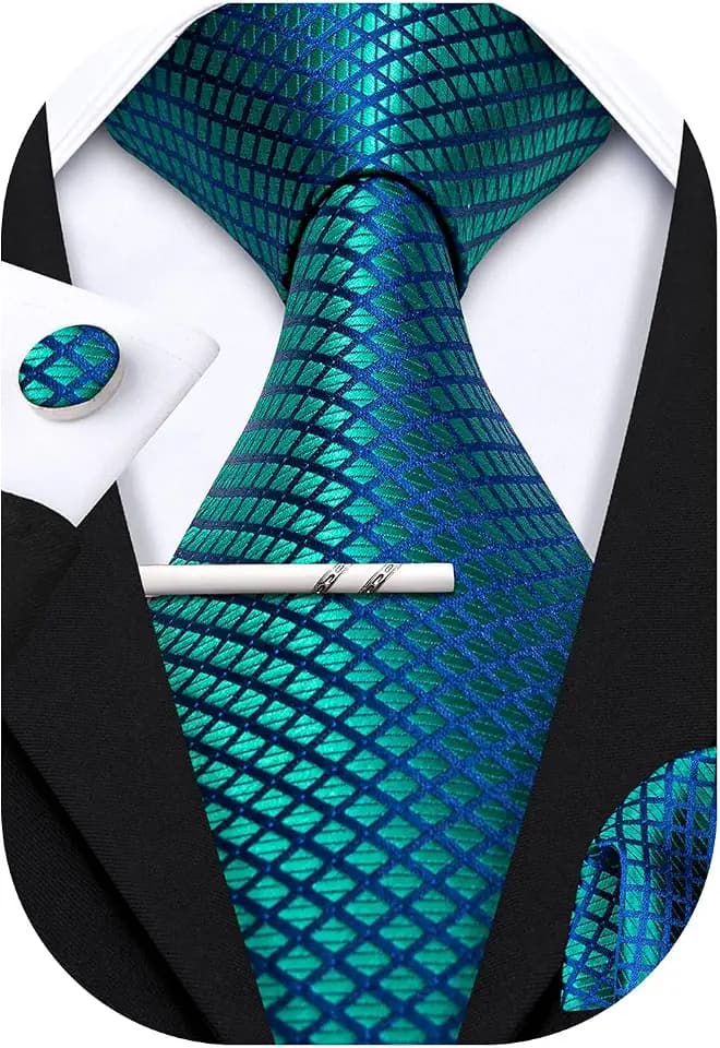 Barry.Wang Herren Krawatte Seide Set Florale Paisley-Krawatte Einstecktuch Manschettenknöpfe im Krawattenklammer Feierliche Hochzeit Party