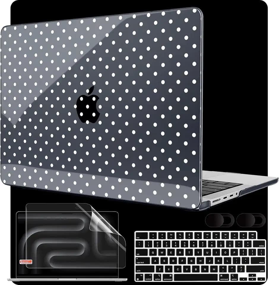 MEEgoodo Case for MacBook Pro 16 inch 2026 2024 2023 2021, Laptop Hard Shell Compatible with M5 M4 M3 M2 M1 Pro/Max Chip, Fit Model A3429/A3428/A3403/A3186/A2991/A2780/A2485, White Polka Dot