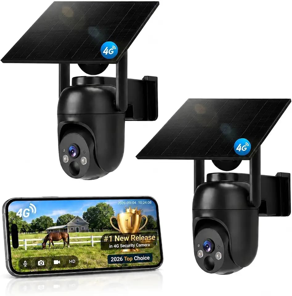 4G LTE Cellular Security Camera 2 Pack, Built-in SIM Card, Solar Powered