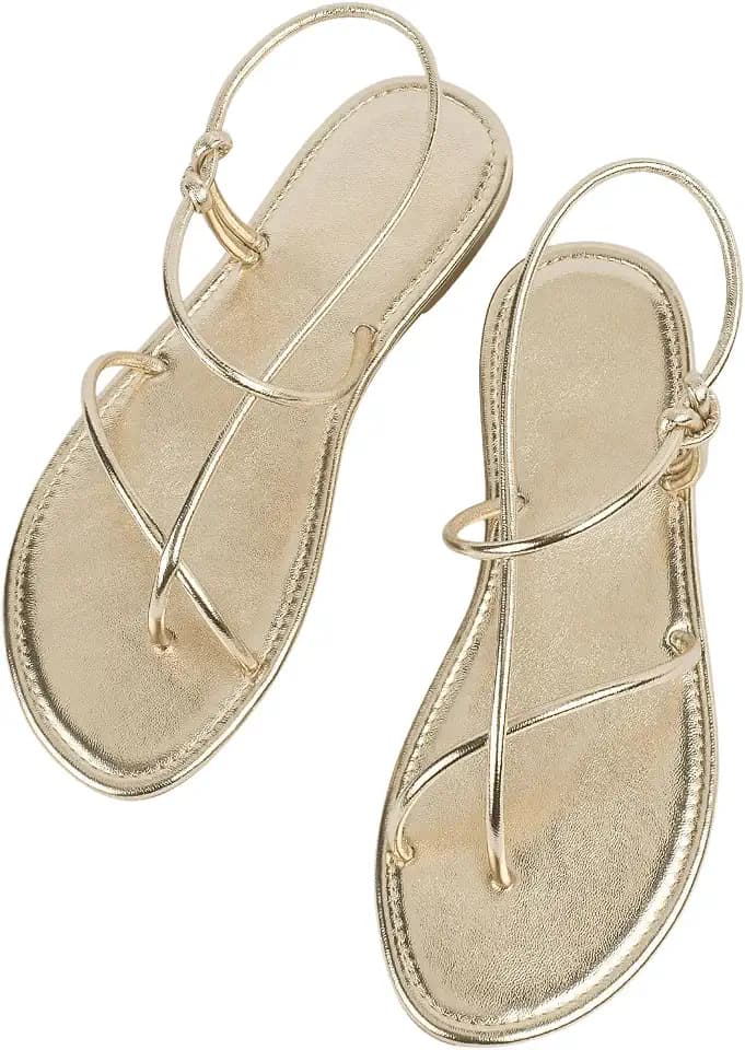 GORGLITTER Women's Gold Strappy Flat Sandals 2026 Dressy Ankle Strap Slides