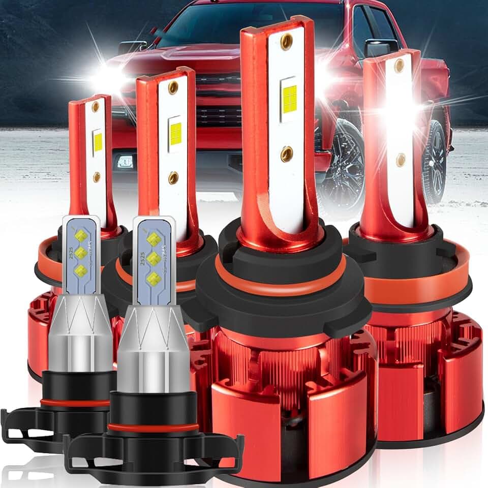 For Chevy Silverado 1500 2007-2015, For Chevy Silverado 2500 2015-2018, For Chevy Silverado 2500 HD 3500 HD 2007-2019 Light Bulbs, 600% Brightness Hi&Lo Beam, 6500K 36000LM Super Bright, 6PCS