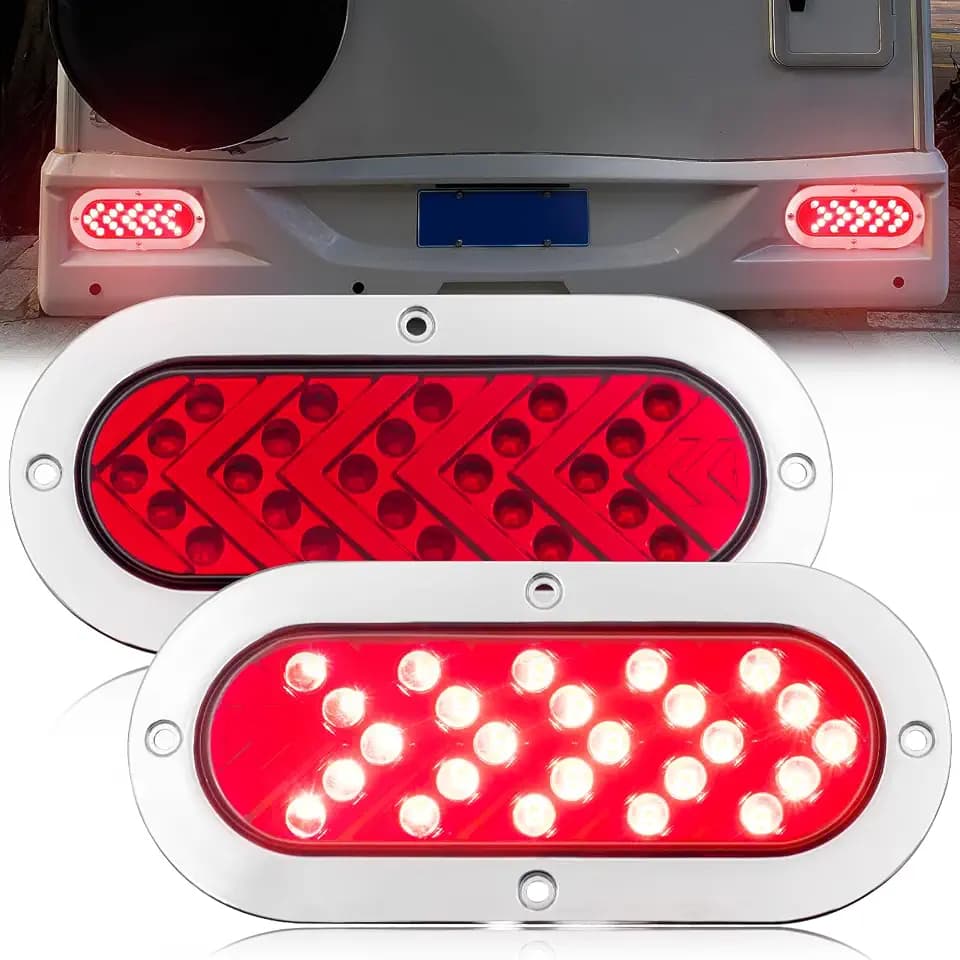 Trailer Lights, LED Trailer Tail Lights Oval Arrow Red Sequential Flowing Tail Light with Chrome Frame, 24V for Trailer Truck RV, Super Bright 2Pcs