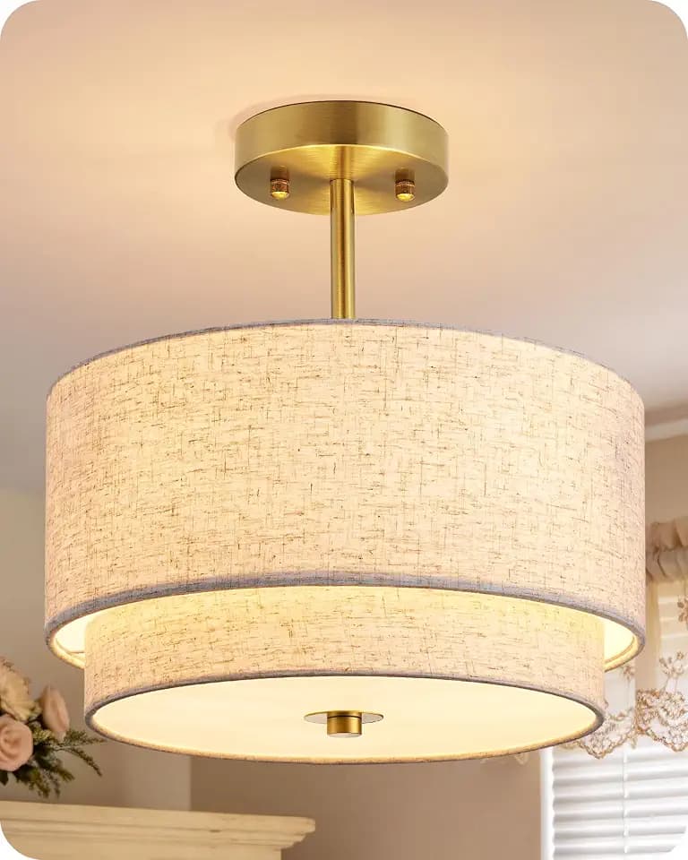 EDISHINE Semi Flush Mount Ceiling Light 12.6 Inch Brushed Gold 3 Light