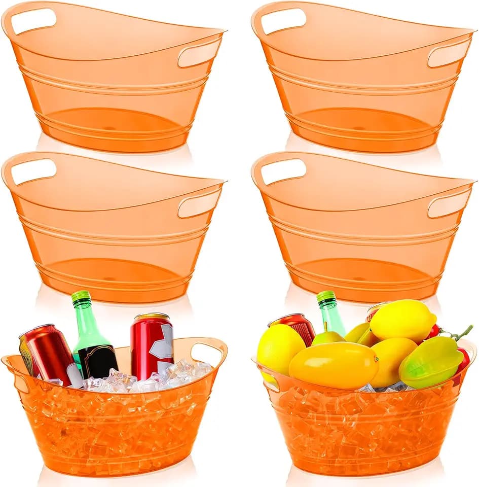Meekoo 6 Pcs Plastic Ice Buckets Bulk with Handles 4.5l Oval Storage Tub