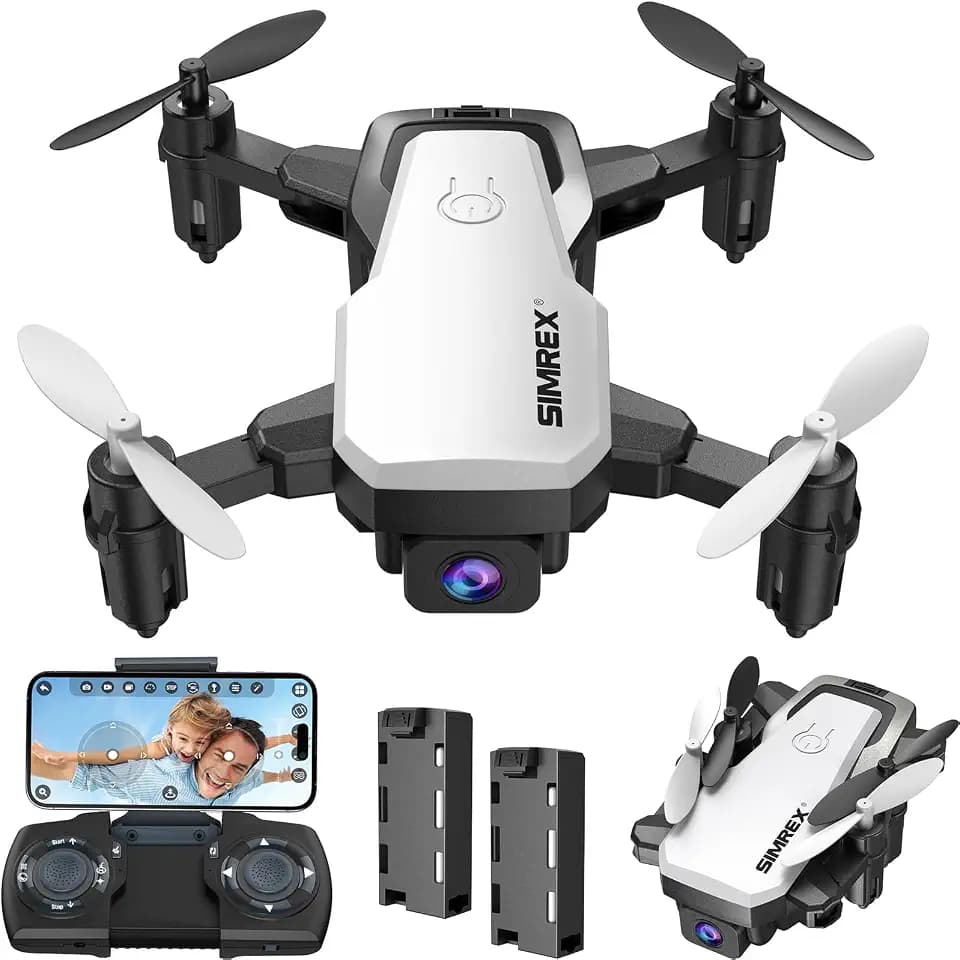 SIMREX Mini Drone with 720P Camera for Kids & Beginners - Foldable RC Quadcopter, Optical Flow Positioning, Altitude Hold, 3D Flip, 2 Batteries 20Min Flight, Safe & Easy Indoor Outdoor Flying Toy Gift (White)