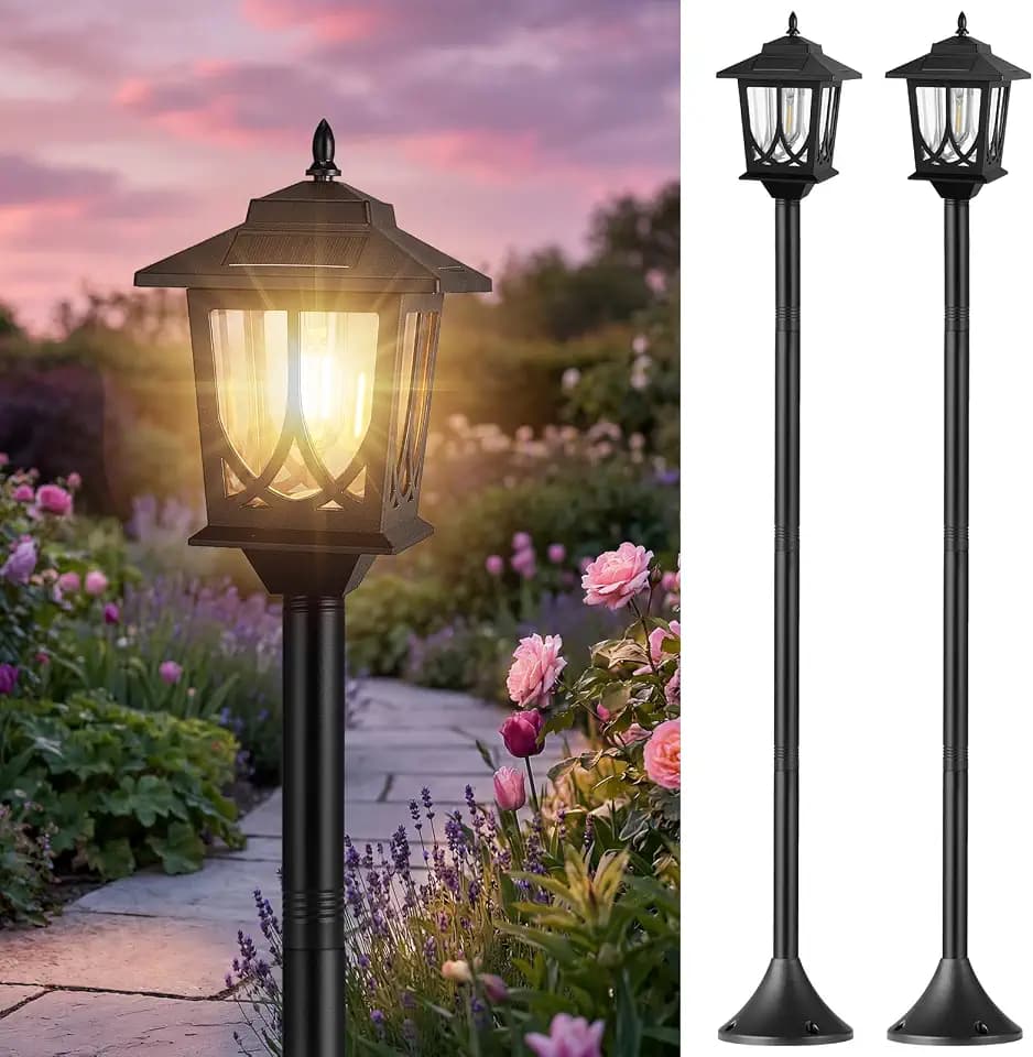 PEATOP Solar Lamp Post Lights.2Pack 63" Waterproof Outdoor Solar Post Lights,Garden Lights for Backyard Pathway, Patio,Lawn, Yard & Front Yard Decor (Including Replaceable Bulb,Warm)