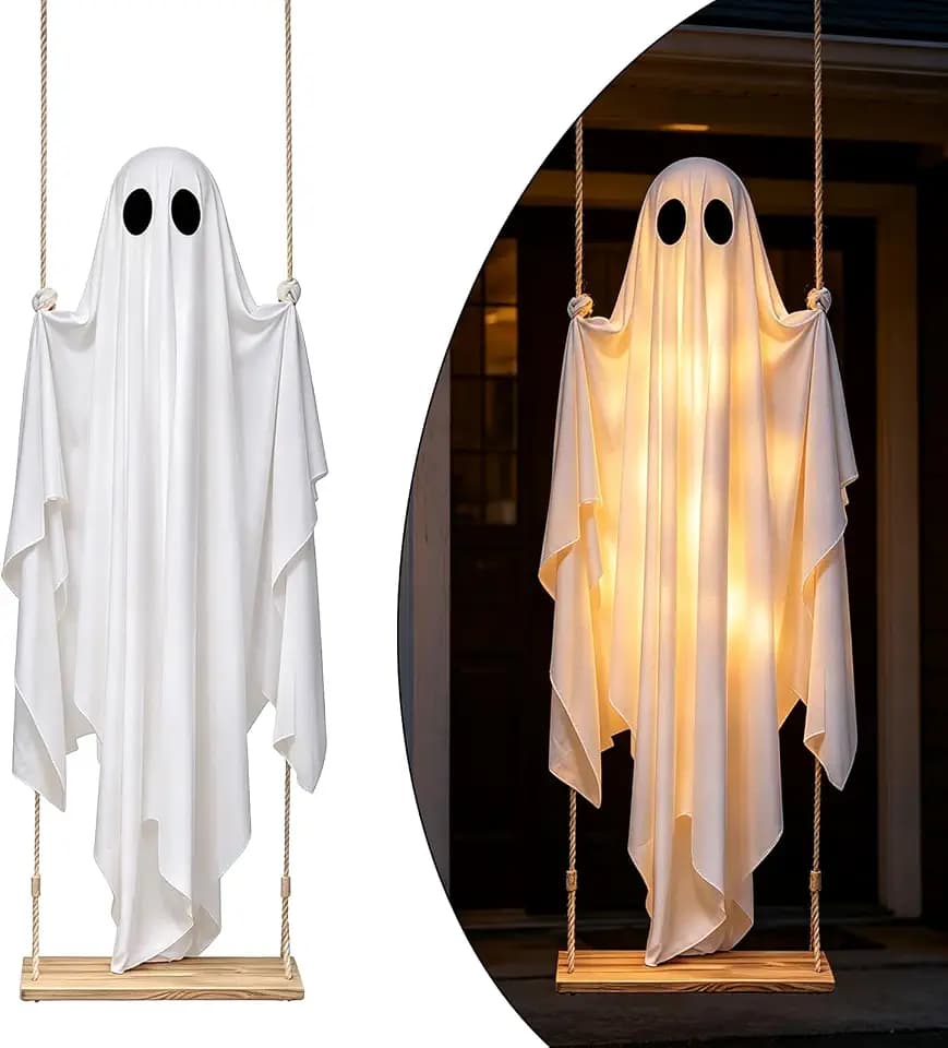 Halloween Hängender Schaukelgeist, 150cm Swinging Ghost mit Fernbedienung & Led, Halloween-Dekoration für den Außenbereich Geeignet für Garten, Terrasse, Innenhof, Veranda, Festlichkeiten