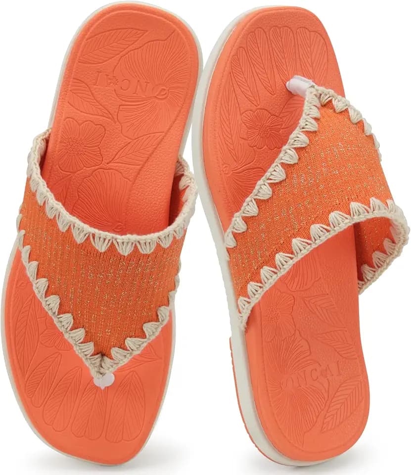 ONCAI Women's Flip Flops Classic Square Toe Yoga Mat Flat Dressy Summer Beach Slide Sandals for Woman Walking Fashion Comfort Ladies Thong Sandals Soft Cushion Rubber Sole US Size 6-11
