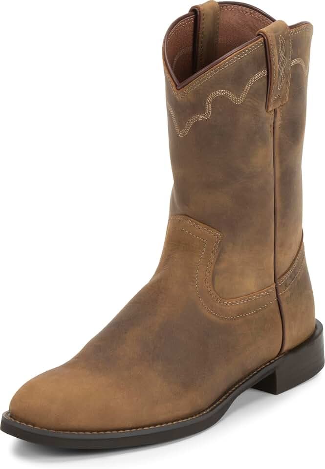 Justin Jeb 10" Roper Mens Western Boots, Premium Leather, Classic Style, Durable Construction, Comfortable Fit