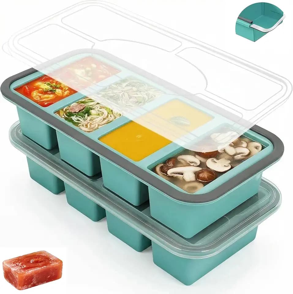 2 Stück Silikon Gefrierform mit Deckel, Suppe Einfrieren Behälter BPA-frei