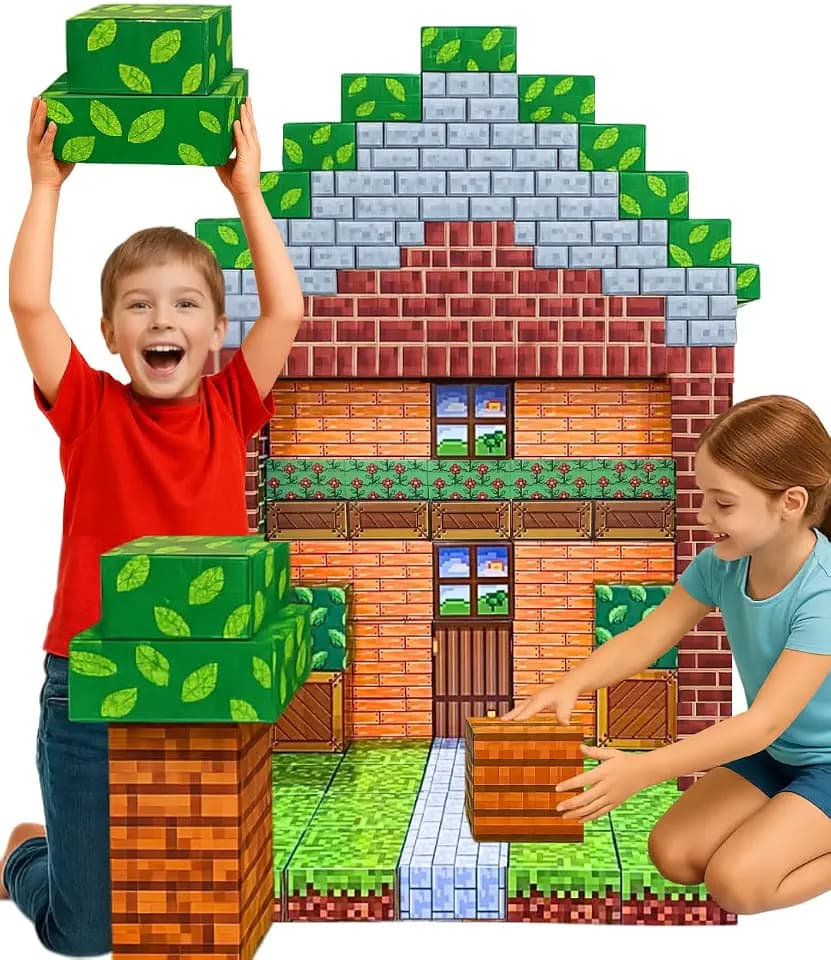 PixelStackers 100-Piece Jumbo Cardboard Building Blocks for Kids | Life-Size Pixel Art Construction Set | Sits & Stands on 150 lbs | Ultimate Birthday Gift for Craft Lovers, Boys & Girls Ages 4+
