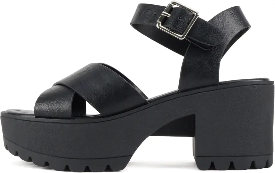 Soda “Joey” ~ Women Open Toe Criss Cross Strap Mid Heel Sandal with Adjustable Ankle Strap