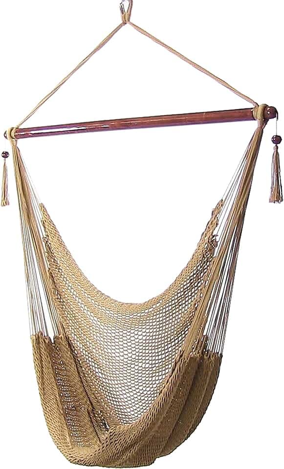 Sunnydaze Hanging Hammock Chair Swing for Patio, Caribbean, Tan