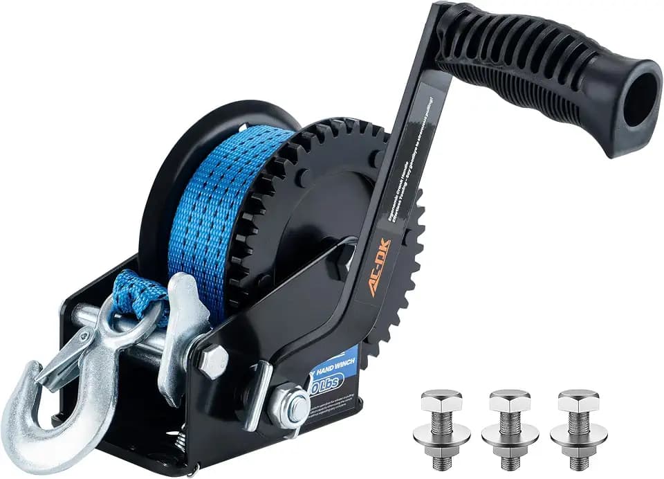 1600lbs Heavy Duty Boat Trailer Winch with 26FT Strap, 2-Way Ratchet & 4:1 Gear Trailer Winch, Portable Hand Crank Winch for Boat, Truck, Trailer, RV, ATV, Jet Ski
