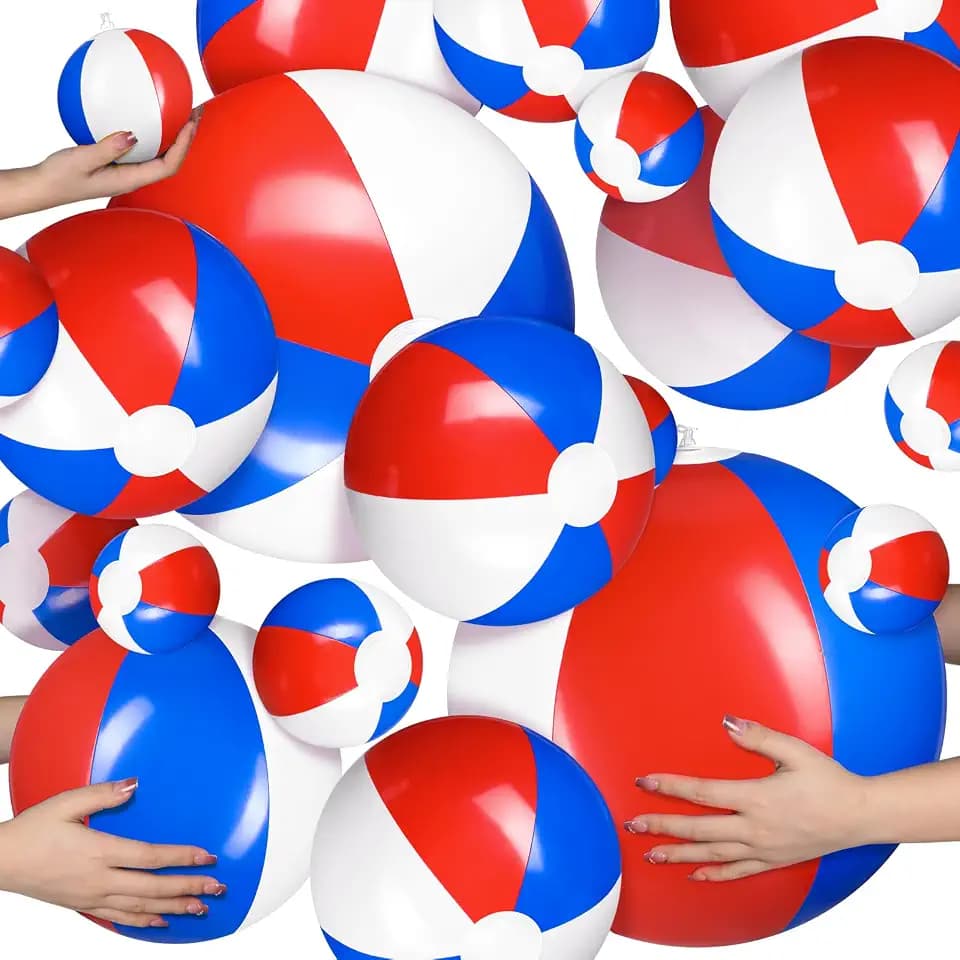 Sratte 20 Pcs Inflatable Beach Balls Multi Sizes,Red, Blue, White,Classic
