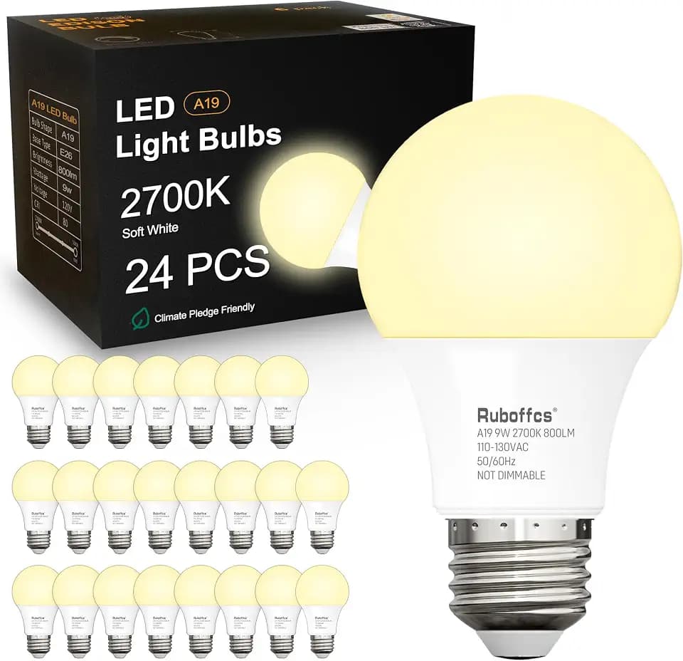 A19 LED Light Bulbs,Soft White 2700K,60 Watt Equivalent,24 Packs