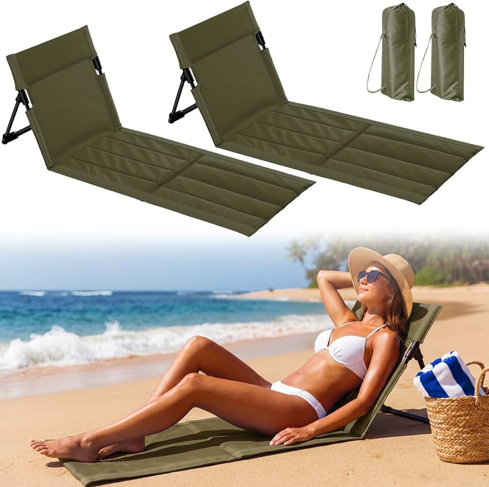 Vicenpal Foldable Beach Lounge Chairs Mats,Army Green,2 Pack