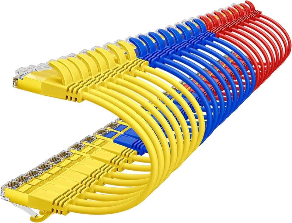 25cm Ultradünn/Slim OD:3.8mm CAT7 Ethernetkabel (Drei Farben, 24-Stück), 10Gbps kurz Netzwerkkabel, RJ45 Kupfer Patchkabel, 0.25m LAN Kabel für Servers, Modem, Patchpanel, Switch usw.