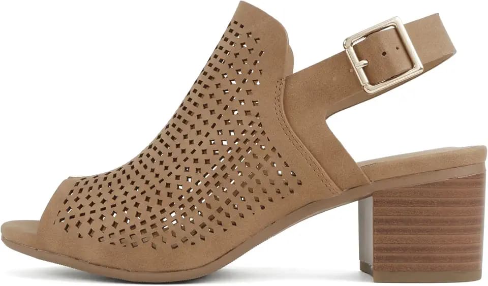 Soda Kathy ~ Women Peep Toe Geometric Cut Heel Sandal with Adjustable Ankle Strap