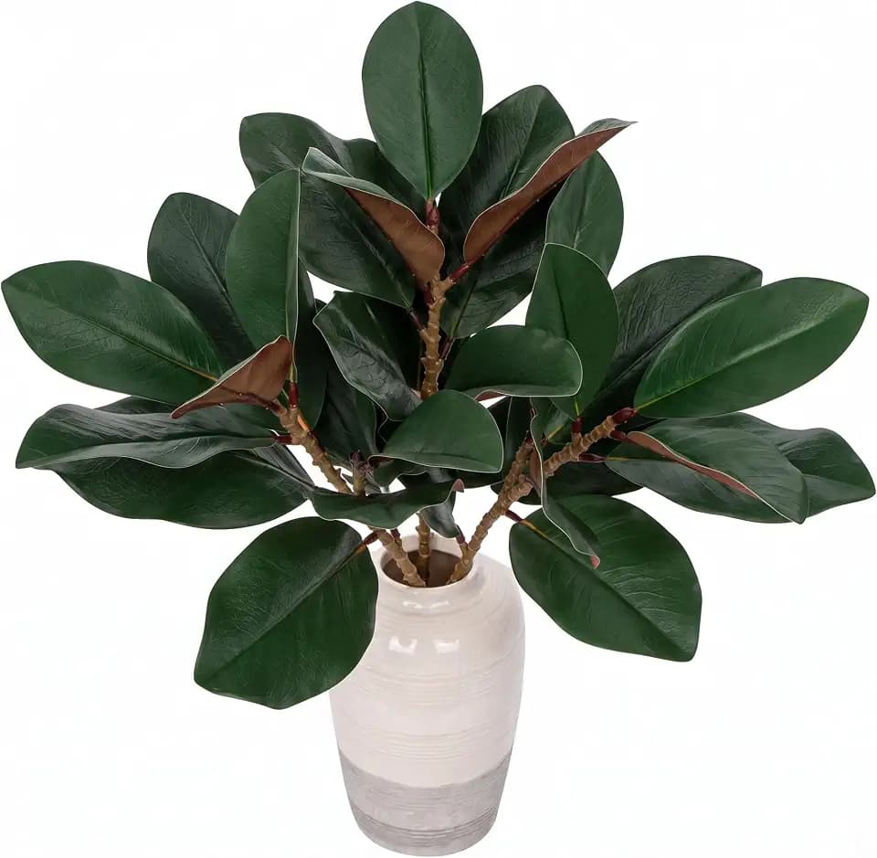Briful 3PACK Faux Magnolia Leaf Stems for Vase, 22in, Green Brown