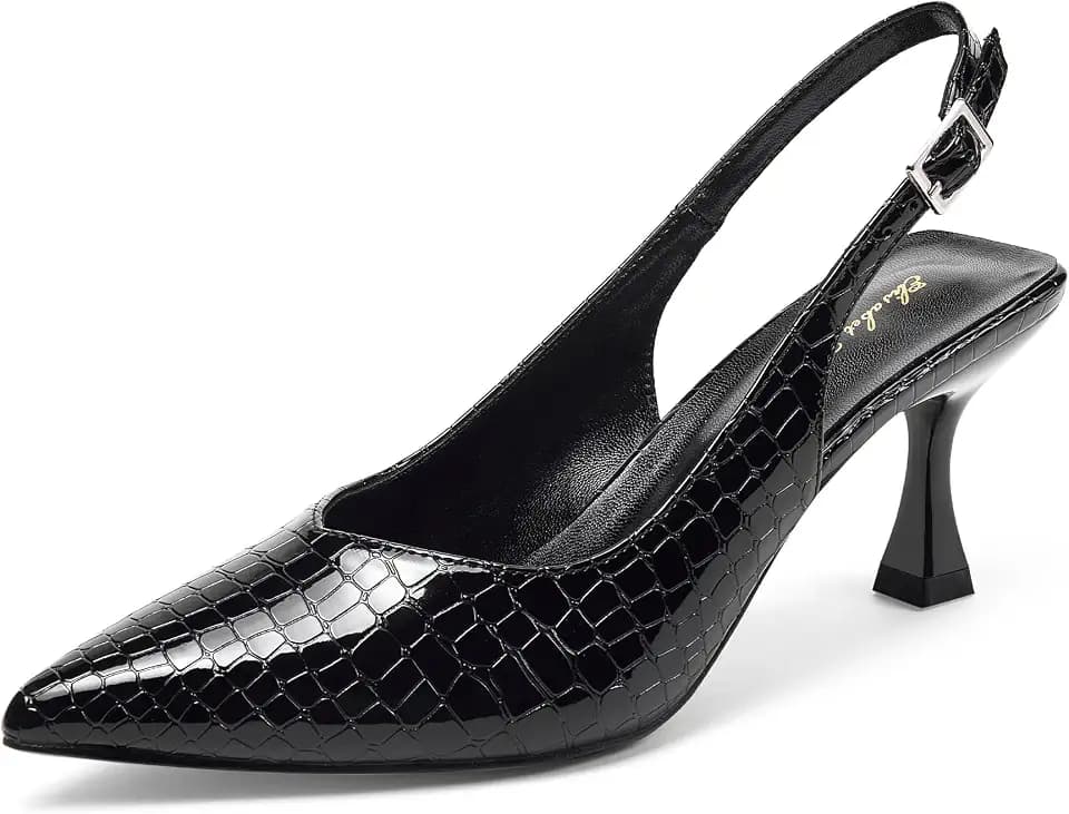 Elisabet Tang Women's Kitten Heel Slingback Low Pumps 3 Inches Stiletto Pointed Closed Toe Elegant Dressy Bridal Wedding Party Shoes