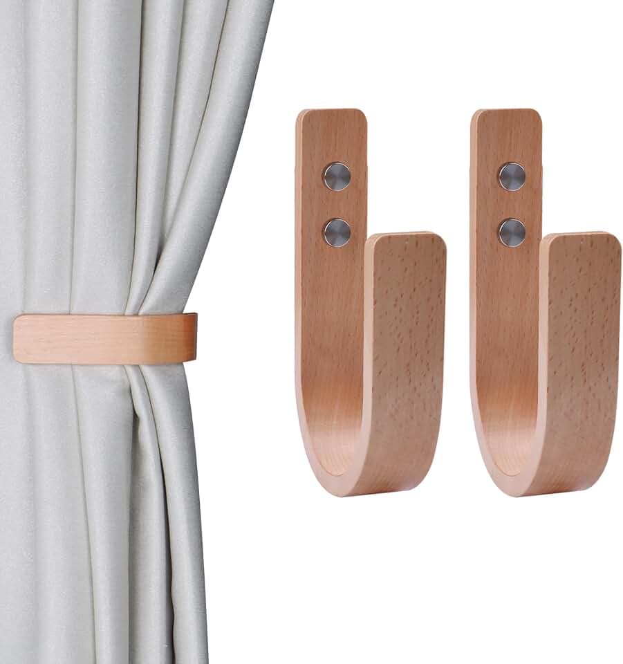 2 Stück Vorhang Raffhalter Holz Vorhang Raffhalter U-förmige Vorhanghaken Vorhang Raffhalter Wandhalterung Vorhang Halter Vorhang Raffhalter Raffhalter für Vorhänge (Holz, 2)