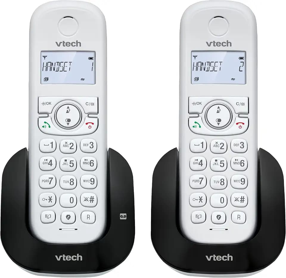 VTech CS1551 Schnurloses DECT-Telefon mit 2 Mobilteilen mit Ladegerät, Anrufbeantworter, Anrufblockierung, Anrufer-Identifikation/Anruf in Warte, Freisprecheinrichtung, Display und Tastatur mit