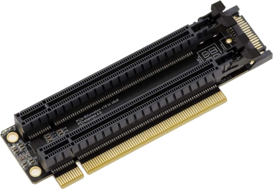 KALEA-INFORMATIQUE PCIe Gen 4.0 x16 Riser-Duplikator-Adapter auf 2-Port-Splitter x8, Ausrichtung 90°, Durchsatz 32 GB/s in Gen4