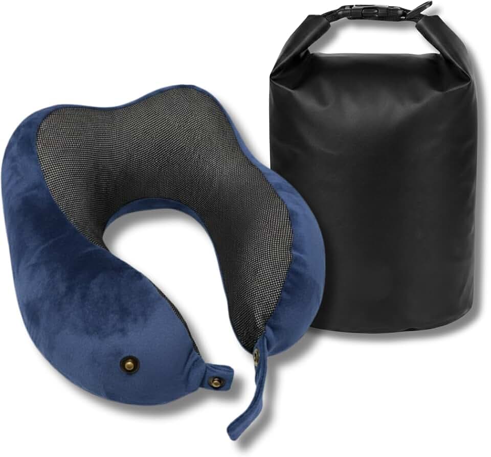 Backpacker's Journey Nackenkissen Reise & Flugzeug Memory Foam – Ergonomisches Nackenhörnchen inkl. Wasserdichter Tasche (Dry Bag) zur Befestigung am Gepäck – 6-Fach Verstellbar & Waschbar
