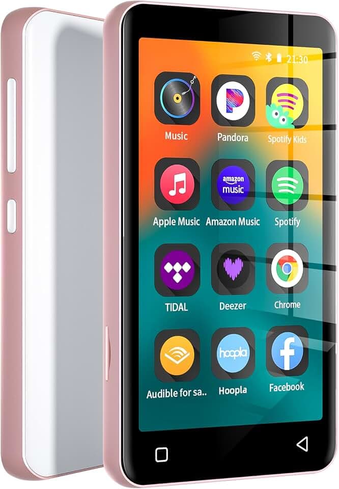 MP3-Player mit Bluetooth und WLAN, 4"-Voll-Touchscreen MP4 MP3-Player mit Spotify, Android-Streaming-Musikplayer, tragbarer HiFi-Sound Digital-Audio-Player mit Lautsprecher Pink-Weiß