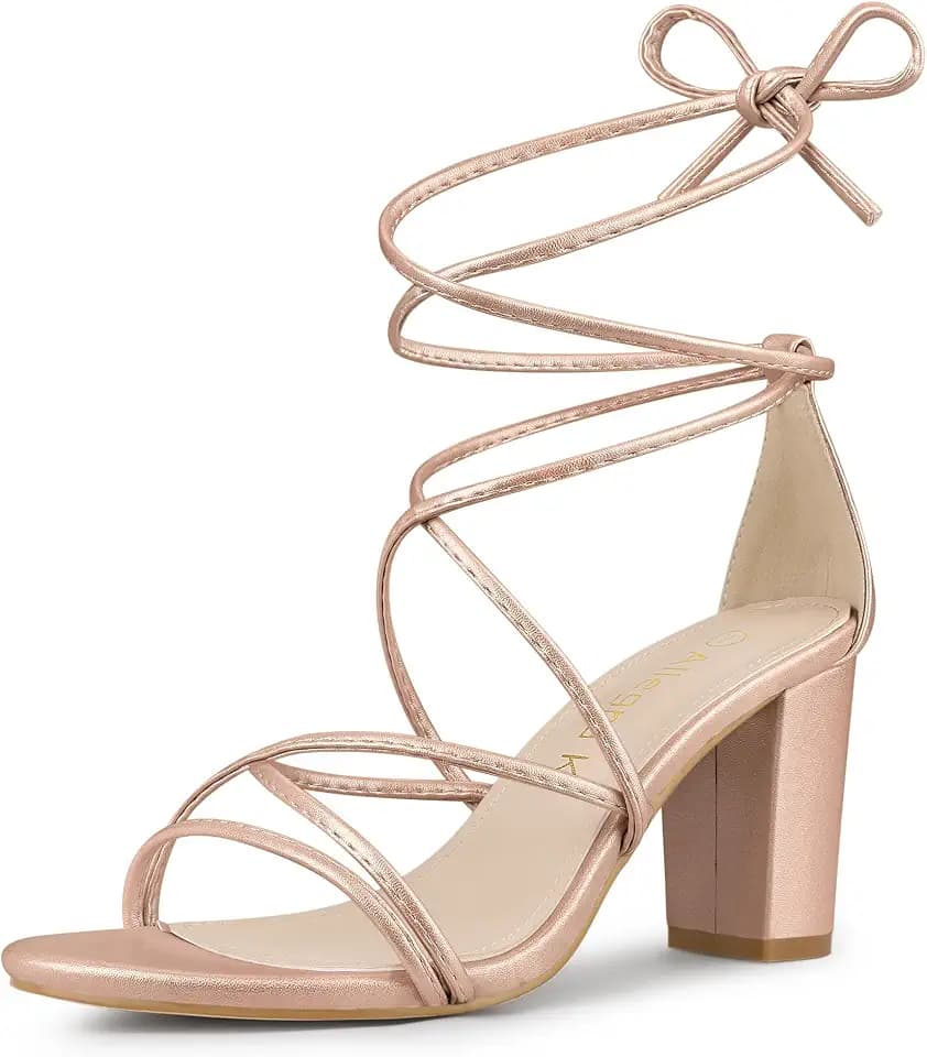 Allegra K Women's Strappy Lace Up Chunky Heeled Sandals
