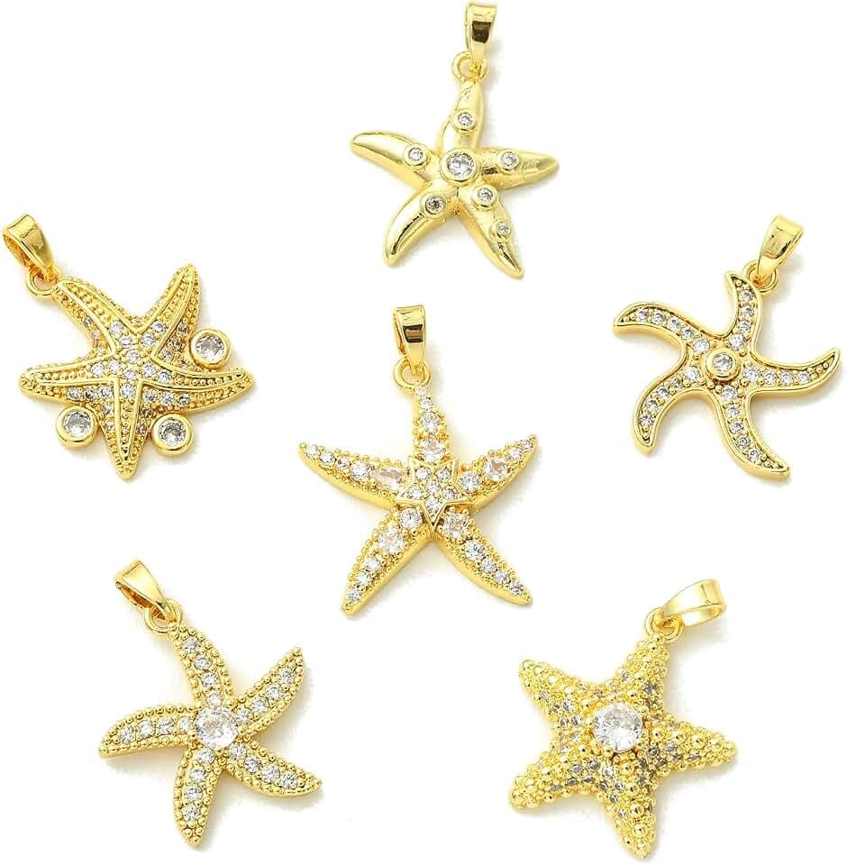 LiQunSweet Brass Golden Starfish Charms for Jewelry Making