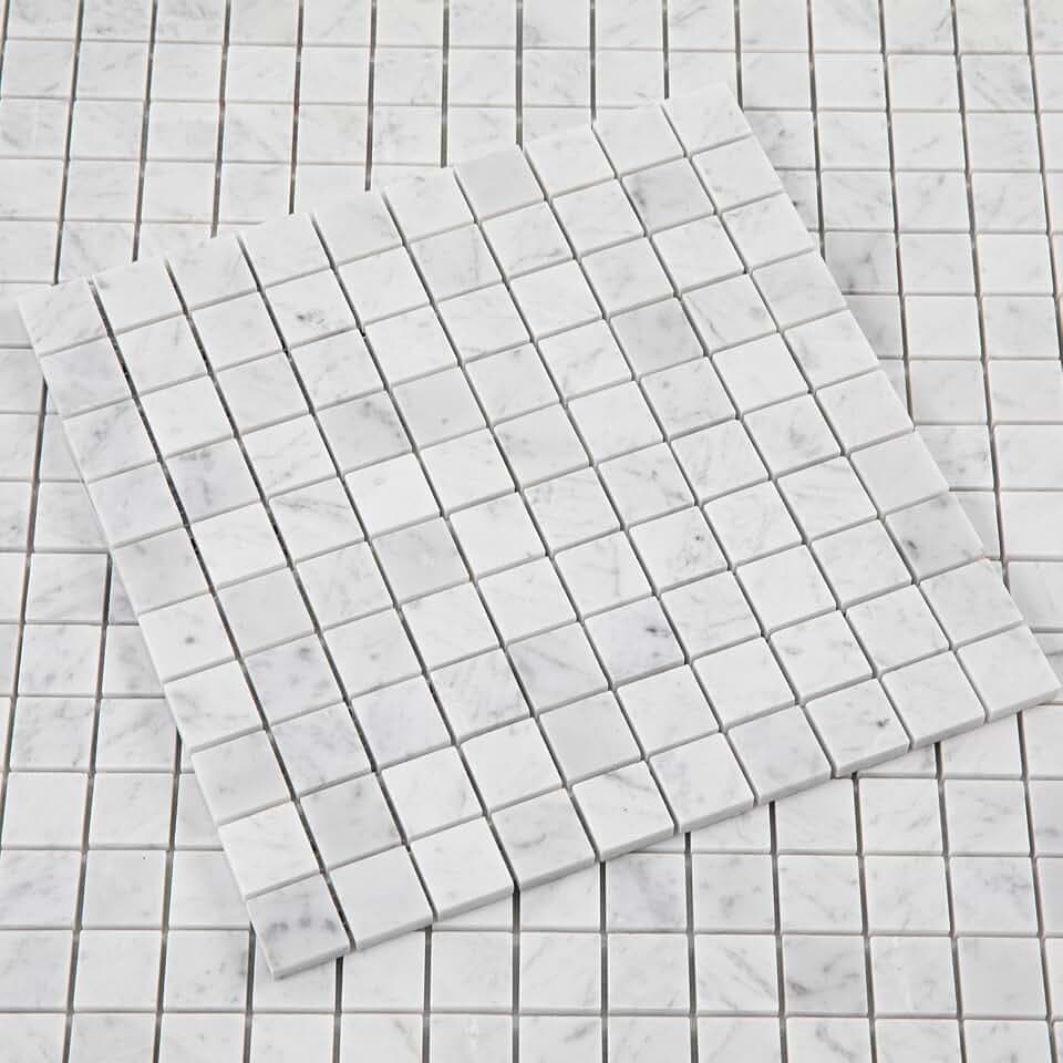 Lovdeco Carrara White Marble Stone 1 Inch Square Italian Bianco Carrera Marble Mosaic Tile for Kitchen Wall Bathroom Shower Floor (5 Sheet, Honed)