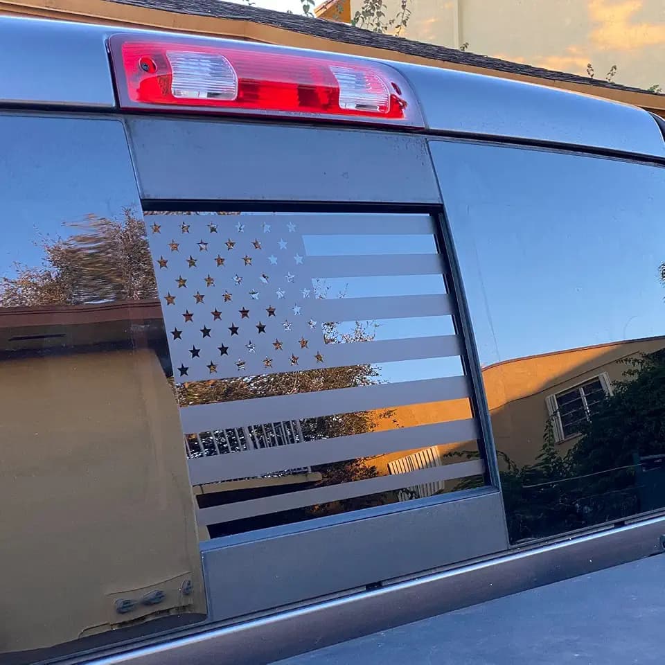 Xinghe for Nissan Frontier 2013-2026 2025, American Flag Decals for Truck Back Middle Window, Matte Black USA Flag Decal for Truck Back Sliding Window