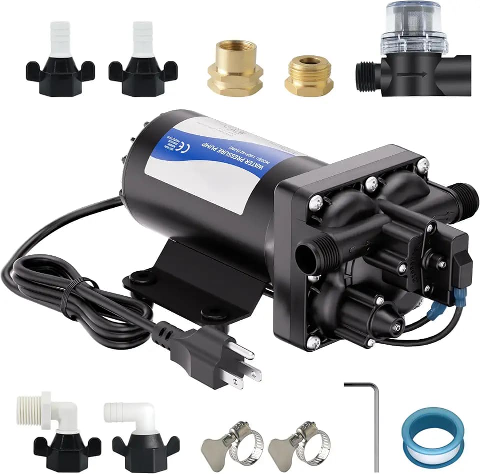 Diaphragm Water Pump Self Priming Pressure Booster RV Pump 5.5GPM 75 PSI 110V for RV Camping Garden Recreation